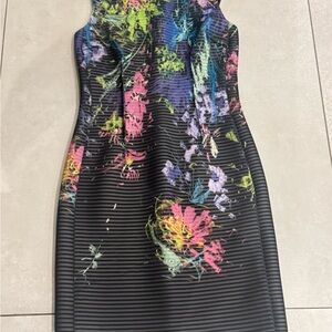 Teri Jon Black Floral Midi Dress